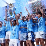 man city footballers with trophy