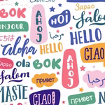 multilingual poster saying hello