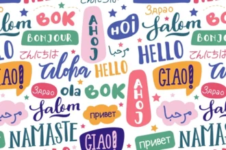 multilingual poster saying hello