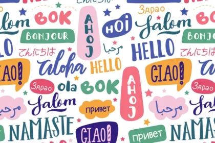 multilingual poster saying hello