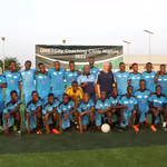 Football players posing at the QNET Manchester City football clinic in Nigeria