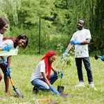 Group of Africans planting trees to help protect the ozone layer