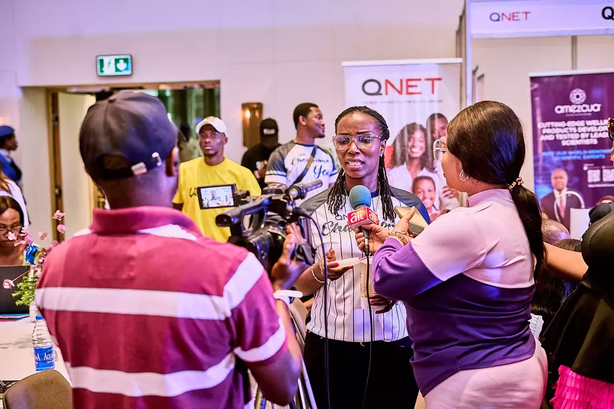 Theodosia Naana Quartey, QNET’s Head of Compliance giving an interview at the LASCOPA event