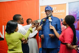 Biram Fall addresses the media in Ghana