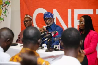 QNET SSA Regional General Manager and other staff at the press conference in Ghana