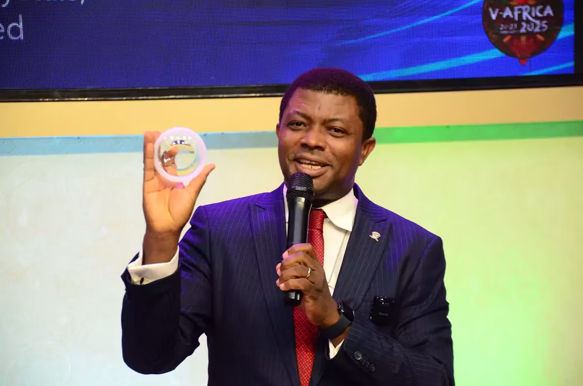 Professor Abiodun at Covenant University with the Amezcua Bio Disc 3 in hand