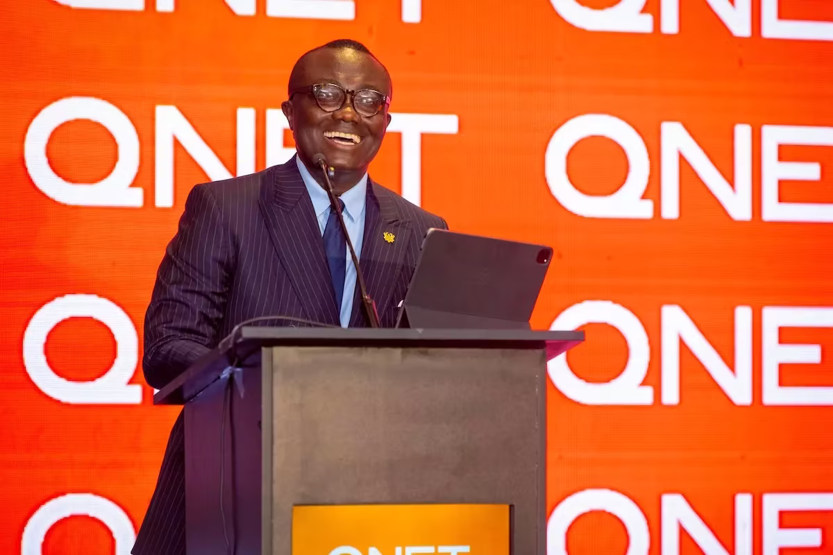 Bola Ray speaks at the announcement of QNET in Ghana